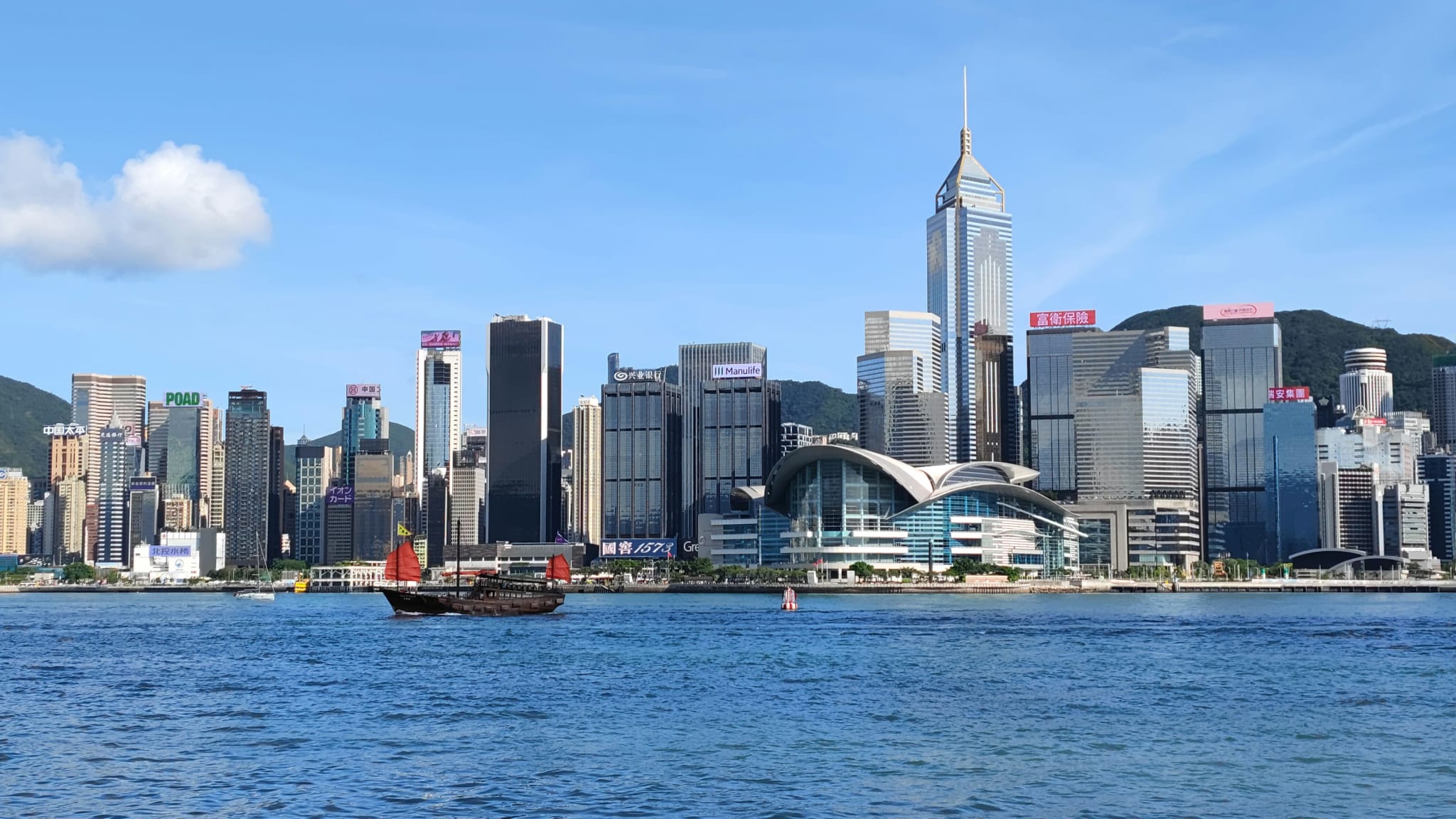 Skylinen på Hongkong Island over Victoria Harbour