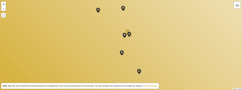 Brand-colored placeholder overlay appears when map tiles are disabled, informing users about data processing and guiding them to manage privacy settings.