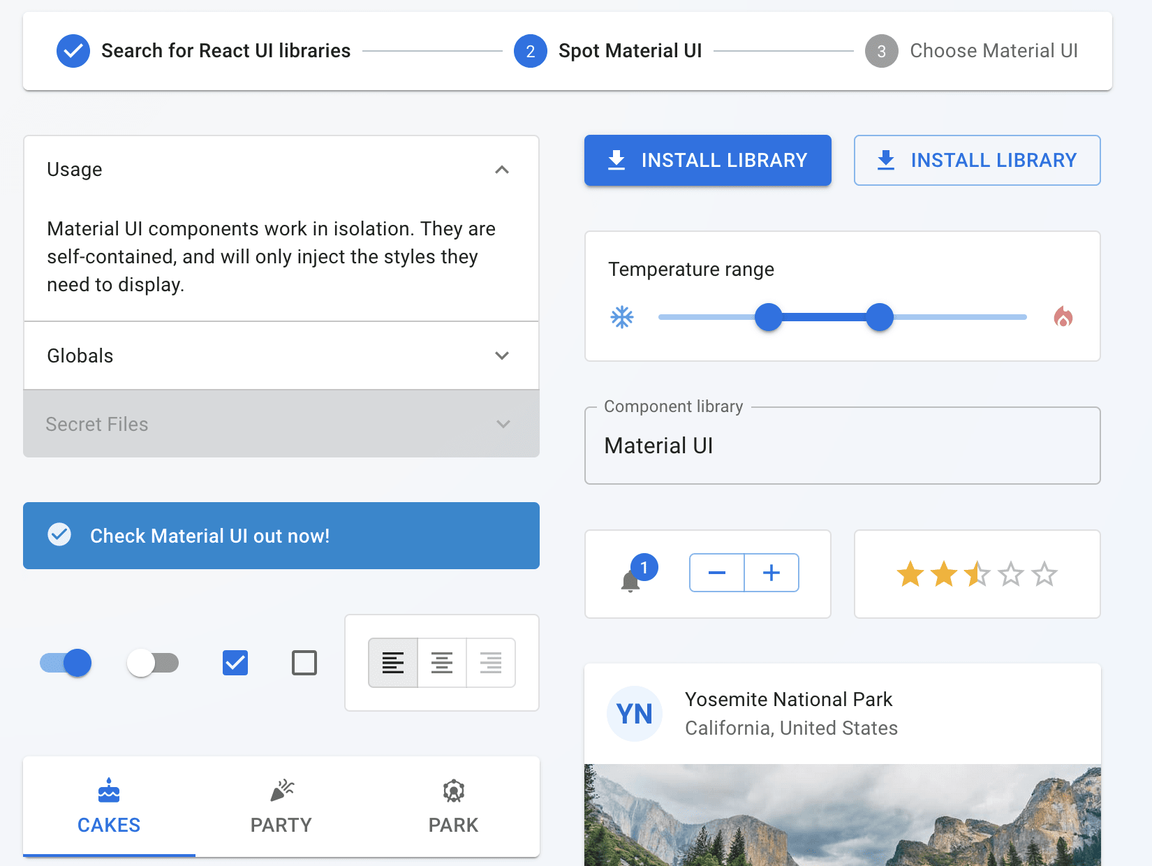 Exemple de composants avec Material UI