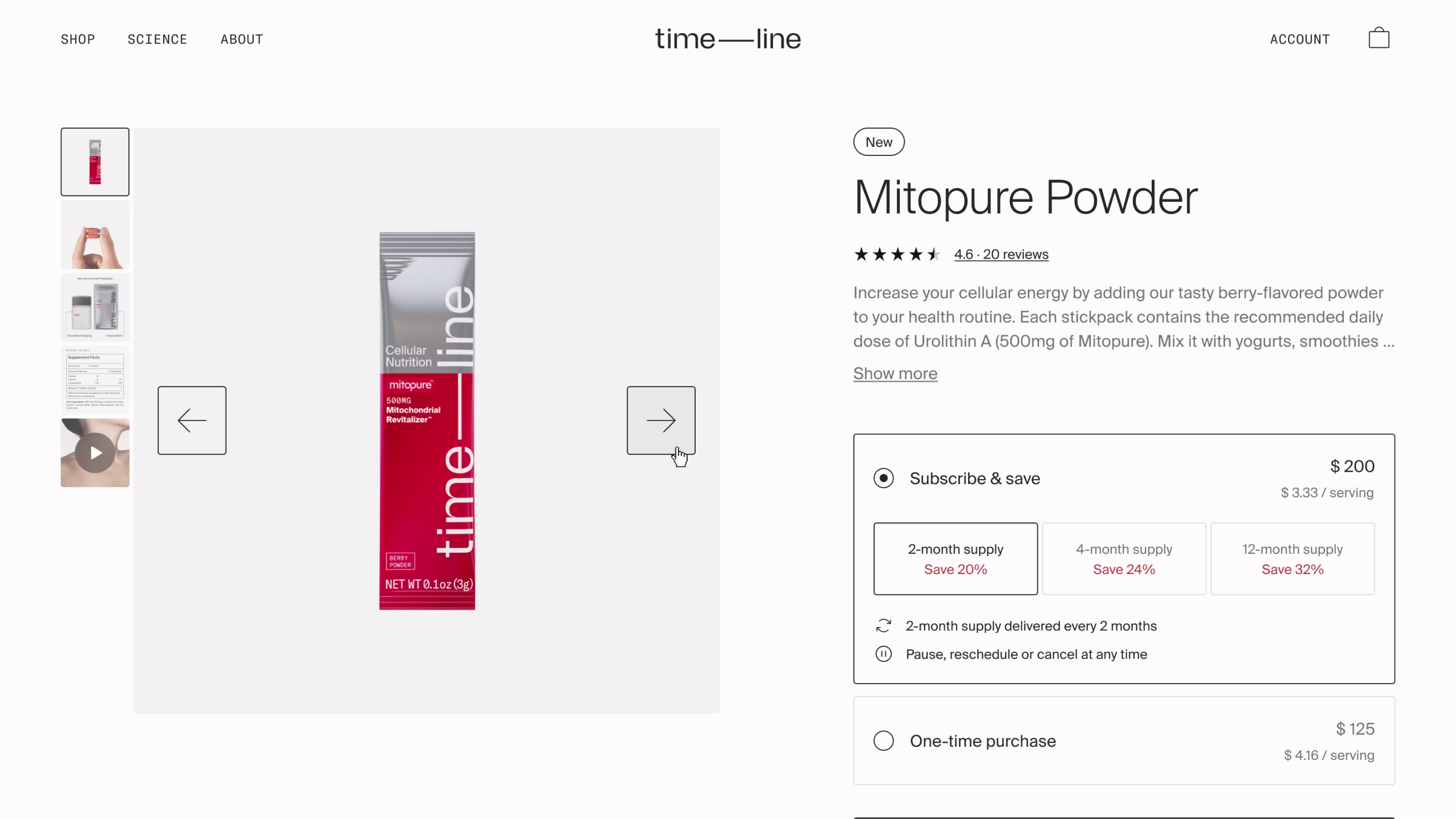 Timeline Product Display Page