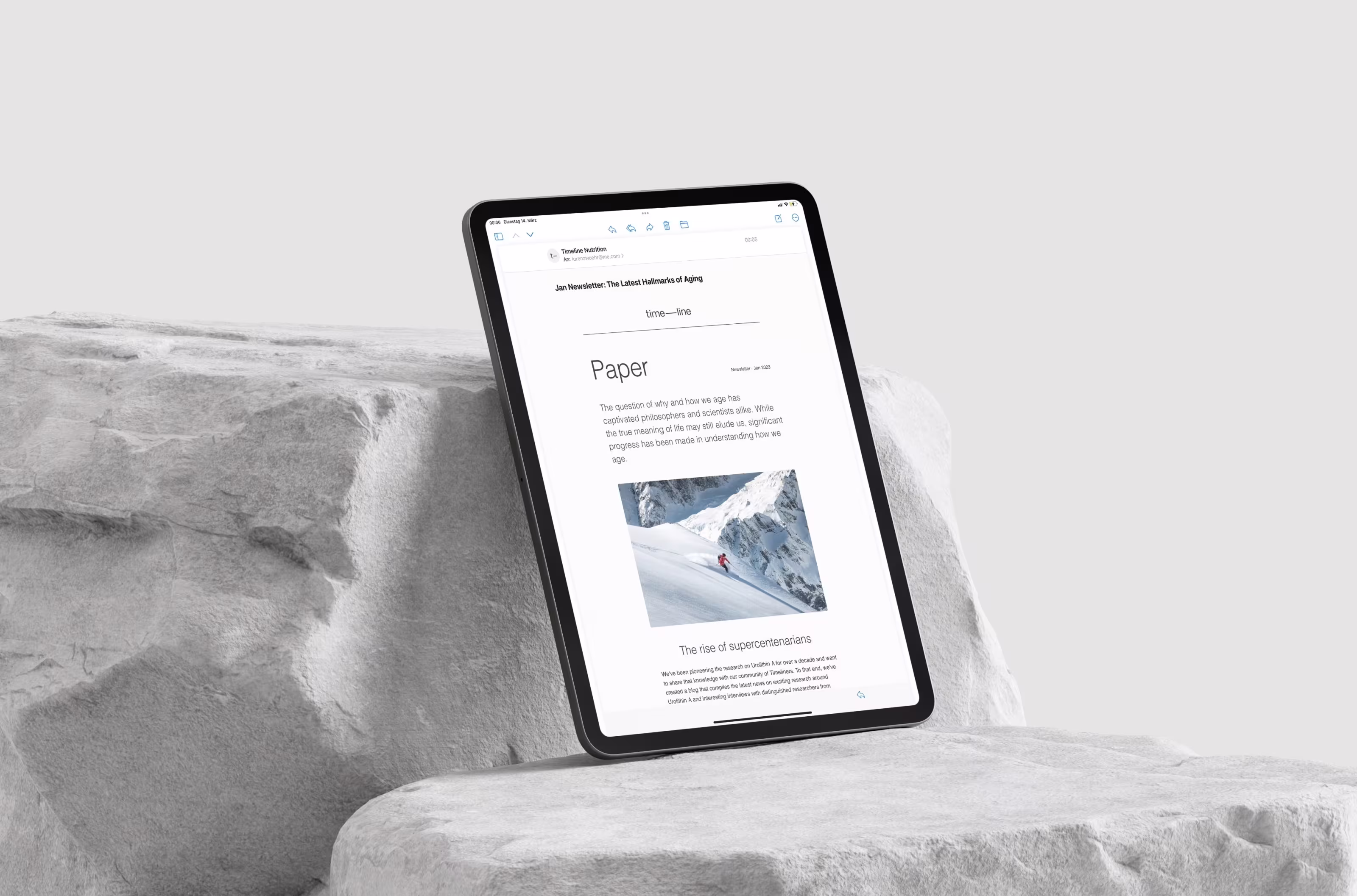 Timeline email on a tablet