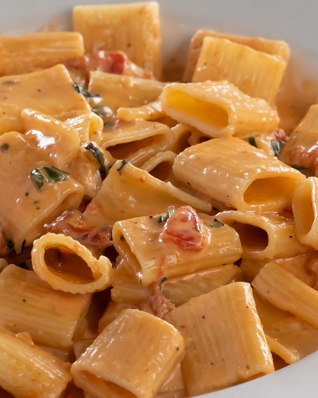 Rigatoni Alla Vodka in a white bowl