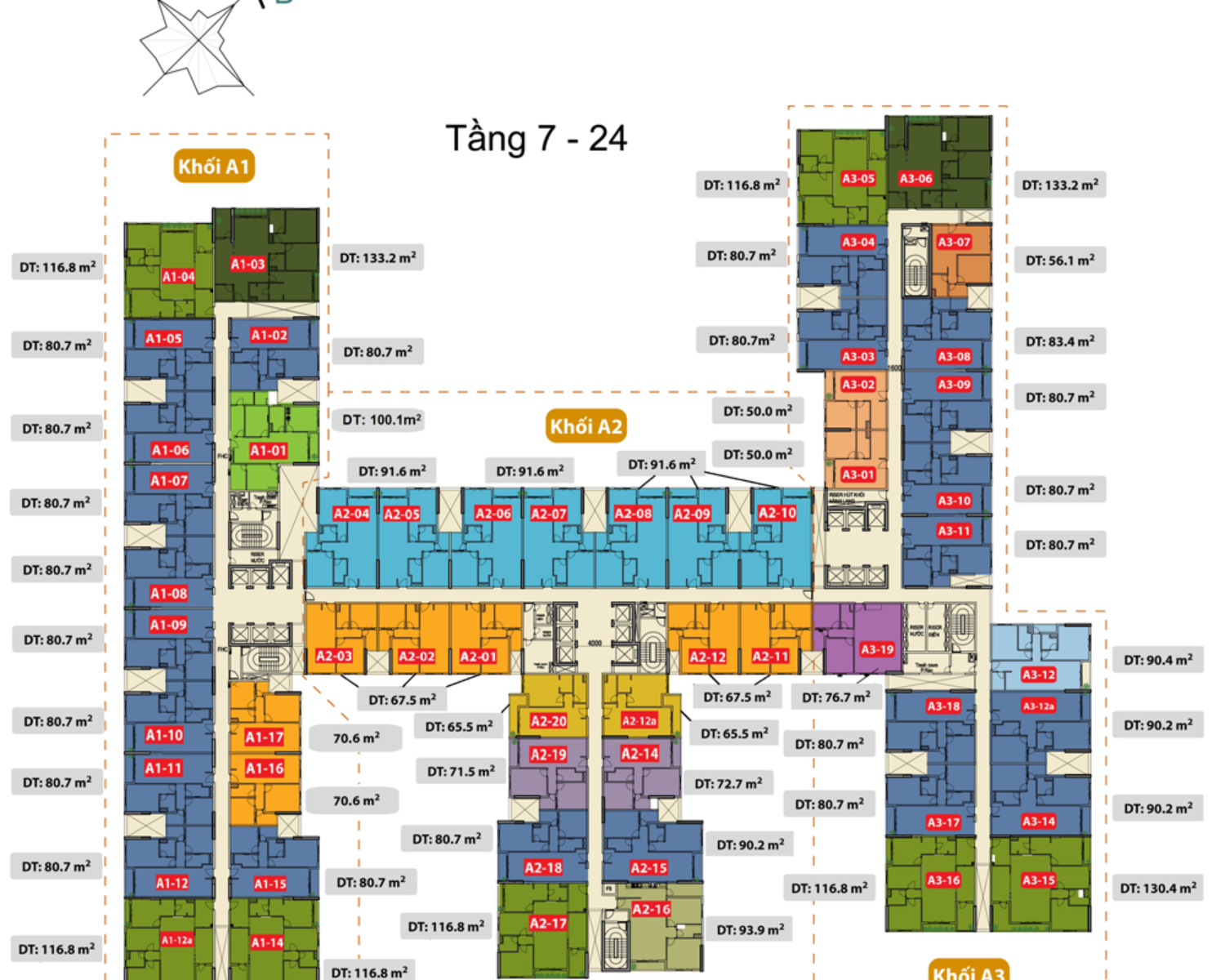  Mặt bằng tầng 7-24 tháp A    