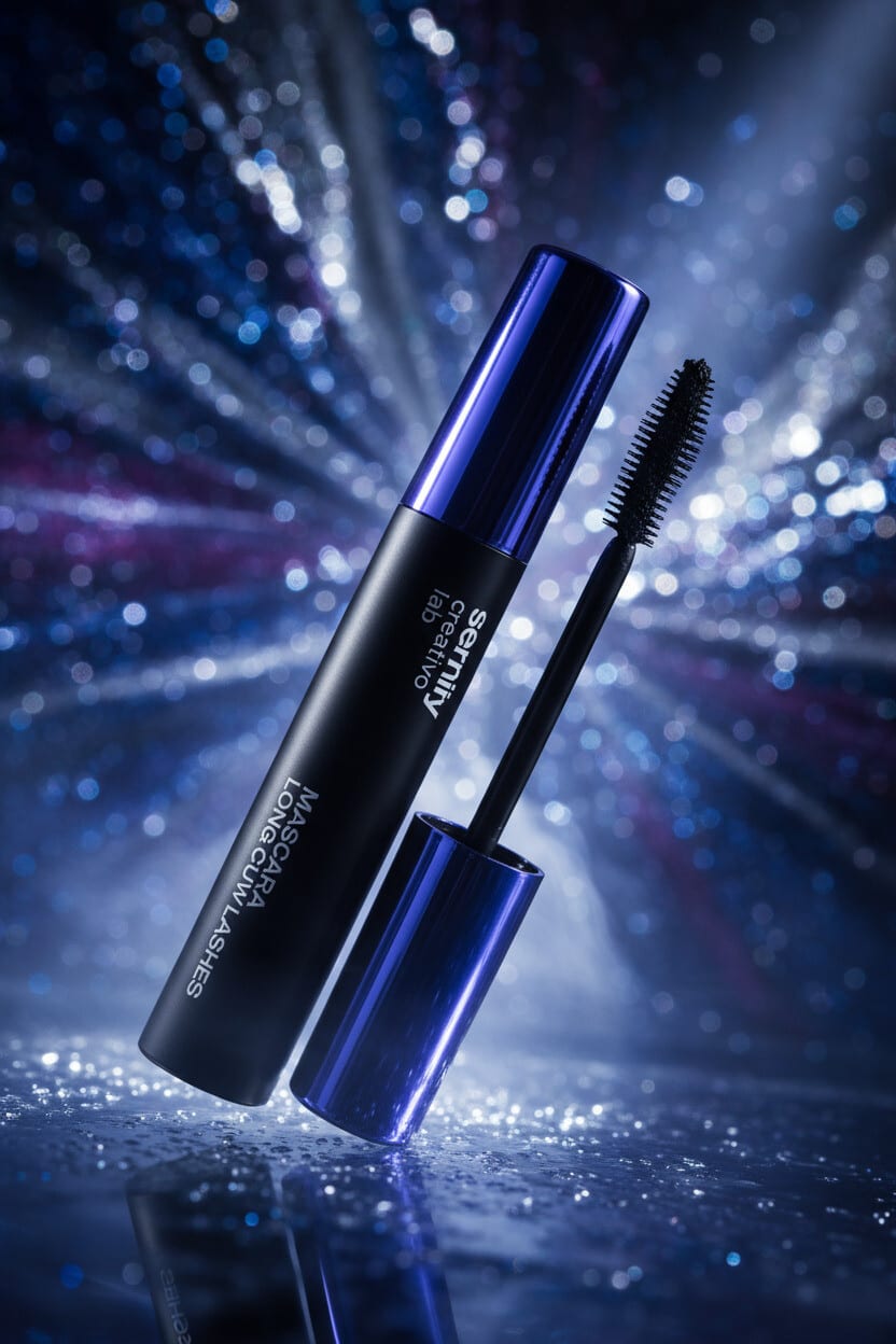 Sarelly mascara with a cobalt collar before an explosion of blue glitter