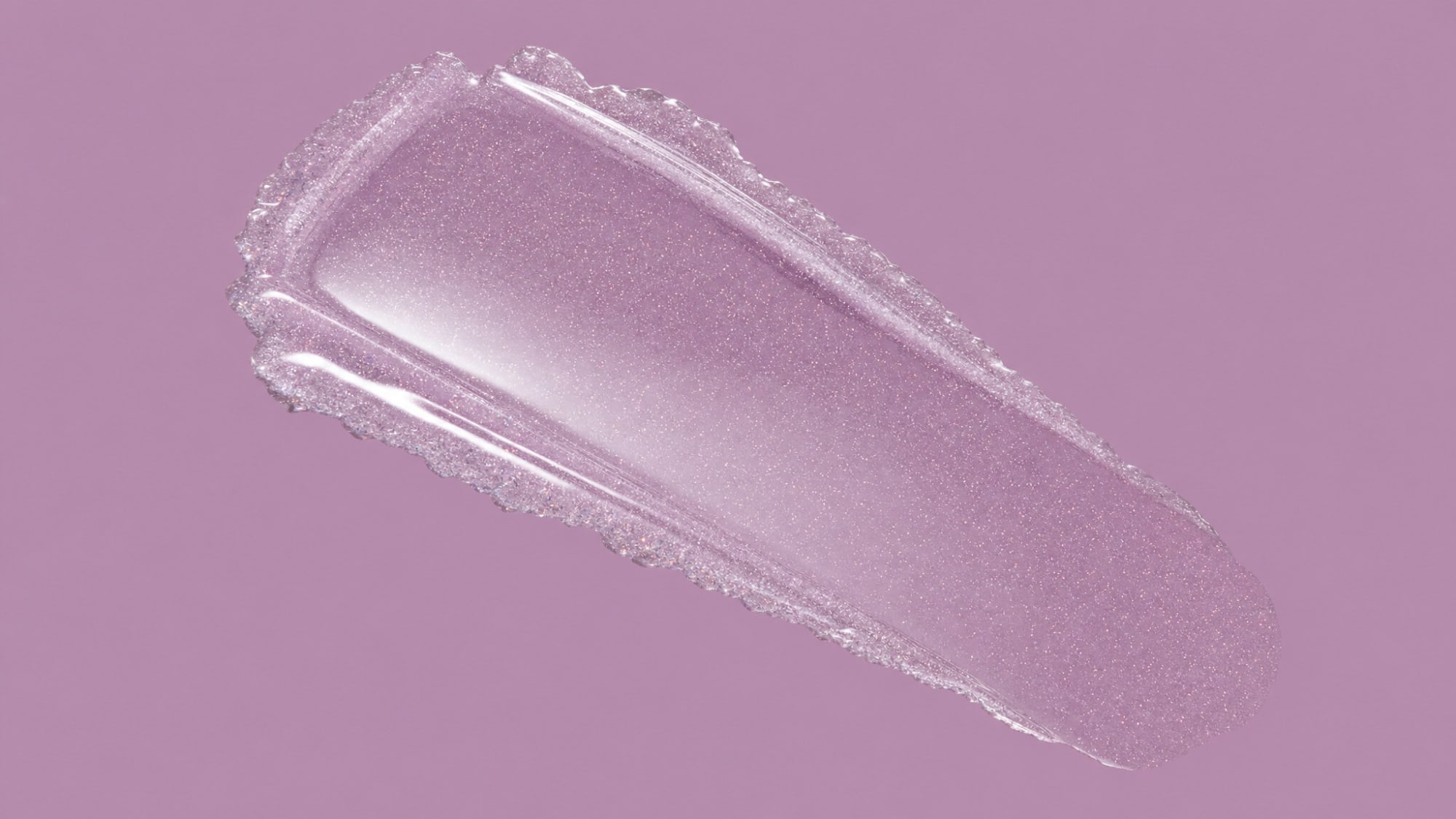 Lilac shimmer cream swatch smeared across a soft lilac background for a beauty banner