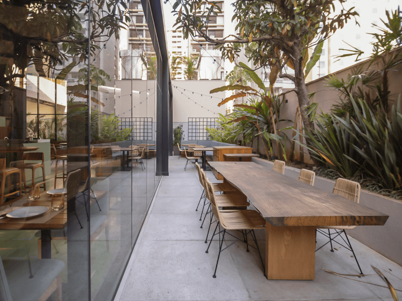 wooden table on an office space