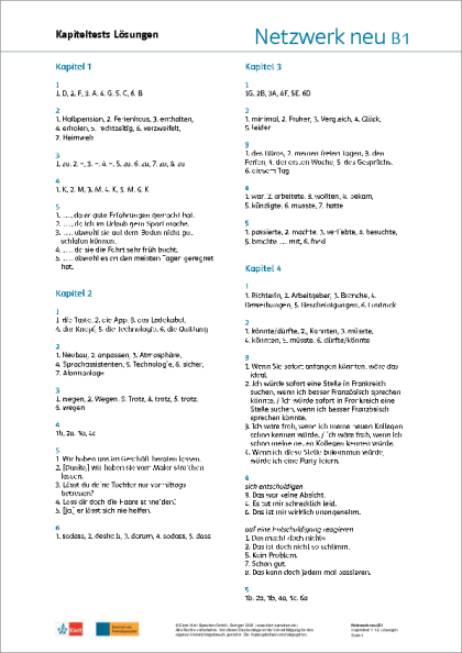 Netzwerk neu B1 / Lektionstests (Lösungen) - derdieDaF-Portal