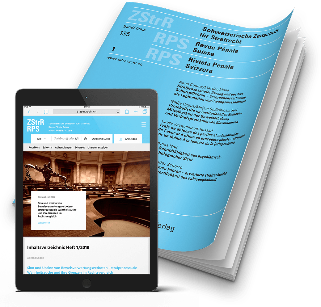 Cover und Tabletansicht Zeitschrift ZStrR