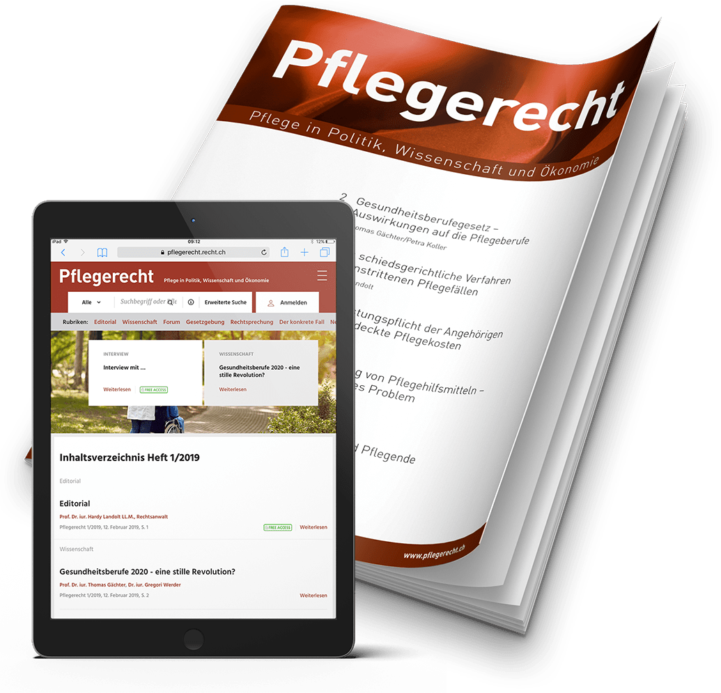 Cover und Tabletansicht Zeitschrift Pflegerecht