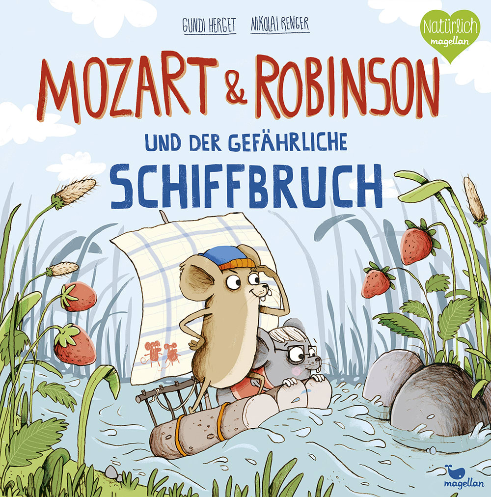 Cover Mozart und Robinson und der gefährliche Schiffbruch Bilderbuch von Gundi Herget und Nikolai Renger