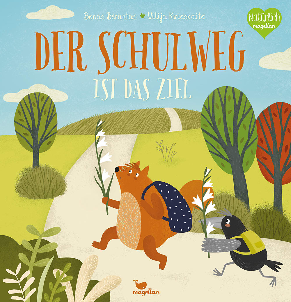 Cover, Eichhörnchen und Rabe laufen gemeinsam den Weg in die Schule