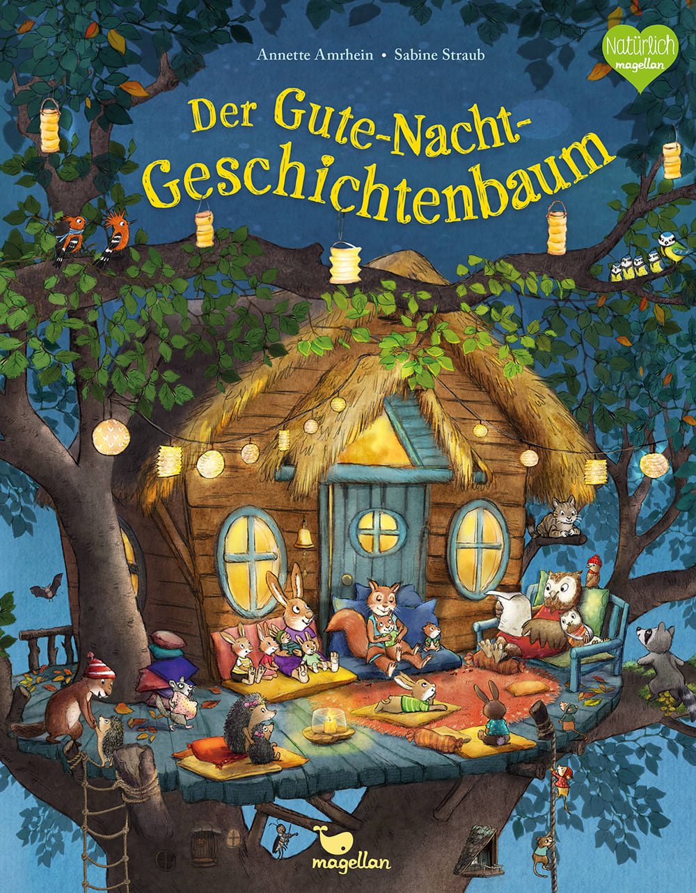 Cover, ein Baumhaus bei Nacht, viele Waldtiere haben sich versammelt