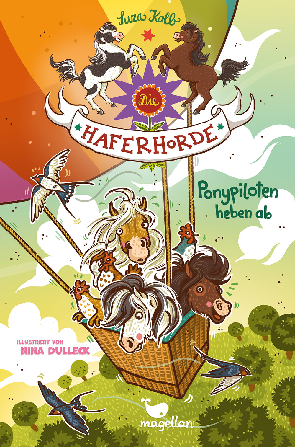 Cover, drei Ponys sitzen in einem Heißluftballon