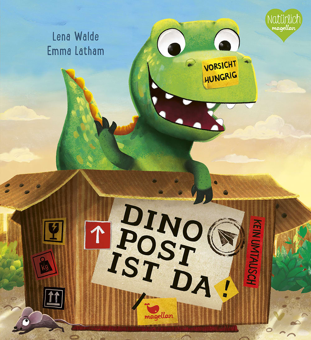 Cover, ein Dino schaut aus einem Karton