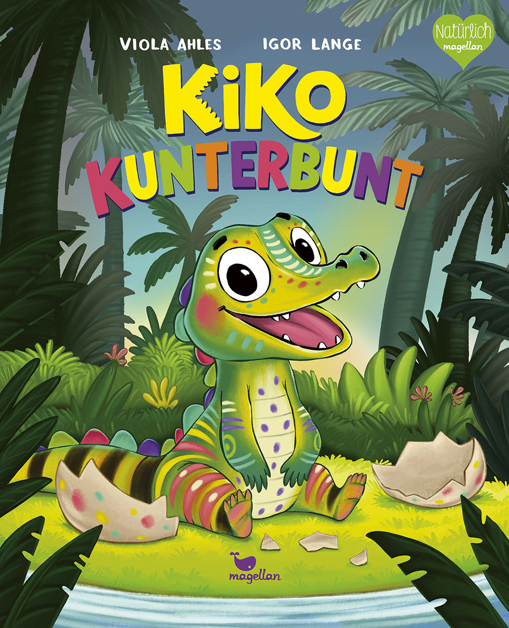 Cover, ein kleines buntes Kokodil ist gerade aus dem Ei geschlüpft