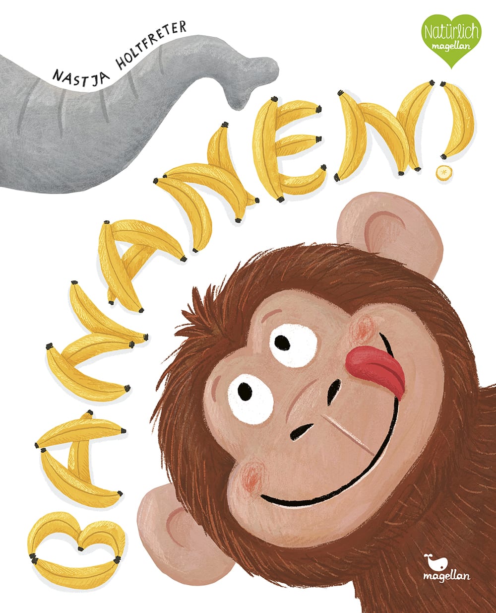 Cover, Gesicht eines Affen, der Titel aus Bananen