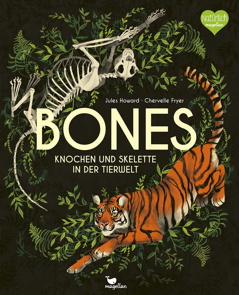 Cover, Tiger und Tigerskelett auf schwarzem Hintergrund