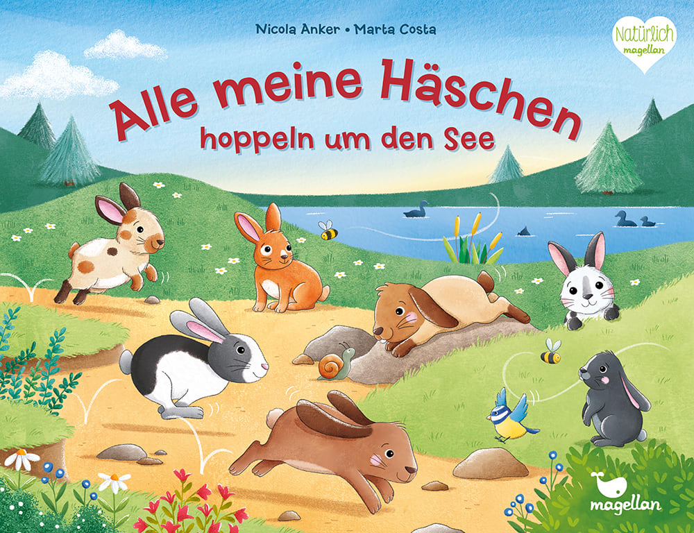 Cover, sieben Hasen hüpfen über die Wiese