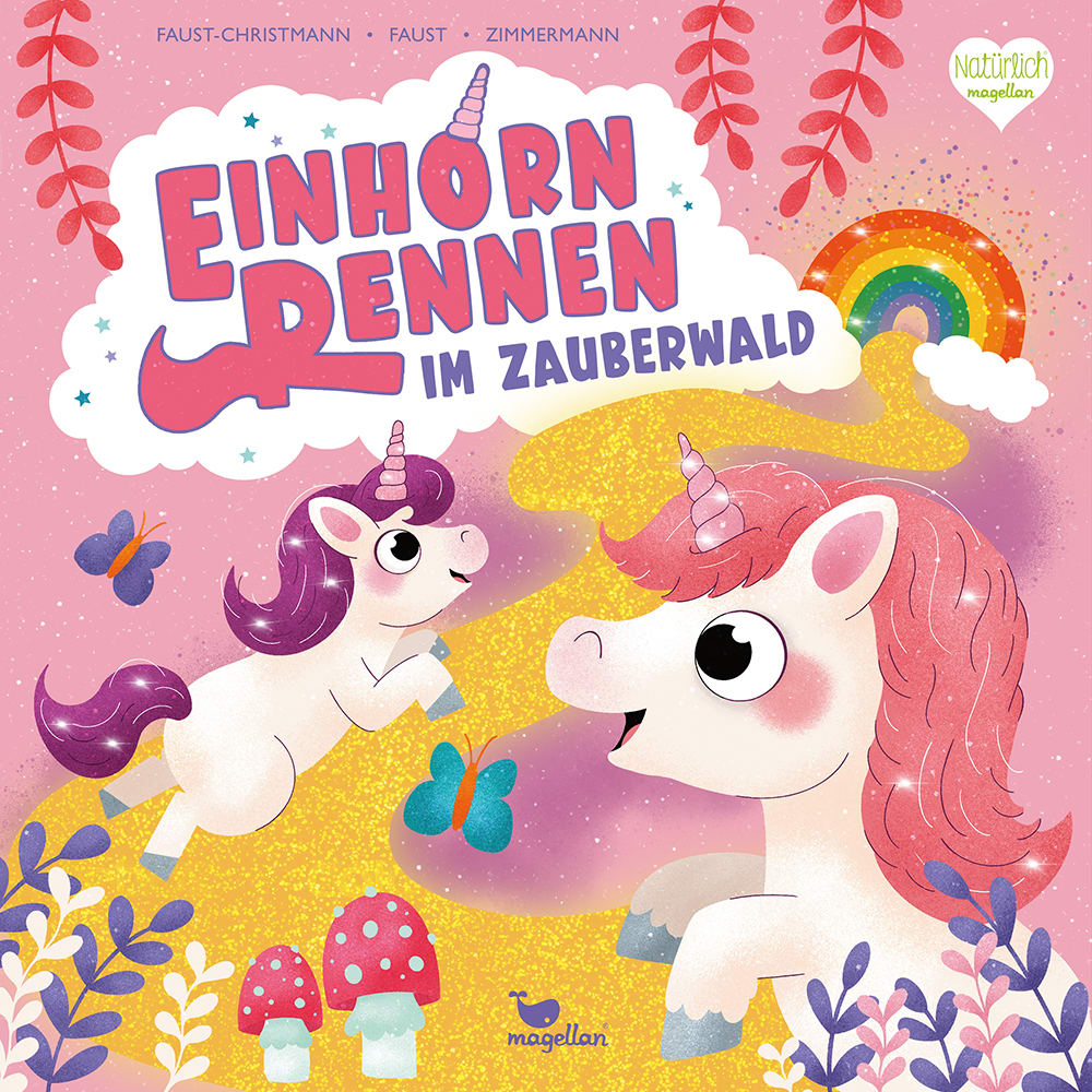 Cover, glitzernde Einhörner in rosa und lila