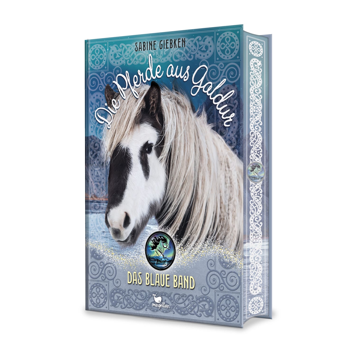 Cover, schwarz-weißes Pferd vor Schneesetting