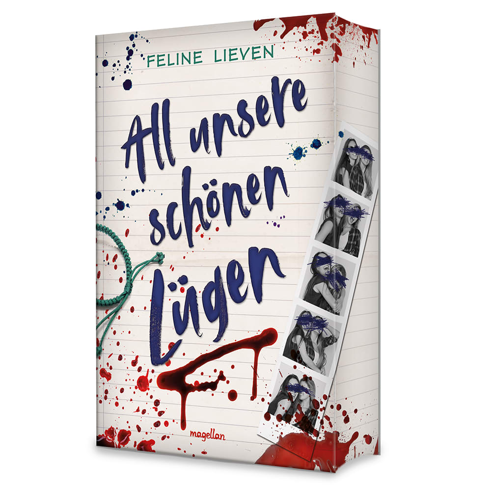 Cover, Schreibblock mit Blut und schwarz-weiß Freundschaftsfotos