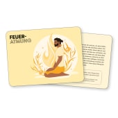 Illustration einer meditierenden Person mit Flammenmotiv im Hintergrund – Symbol für aktivierende Feueratmung.