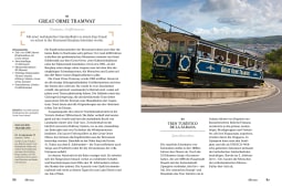 Die nostalgische Standseilbahn Great Orme Tramway fährt seit 1902 steil hinauf zum Great Orme mit Blick auf Llandudno und das Meer.