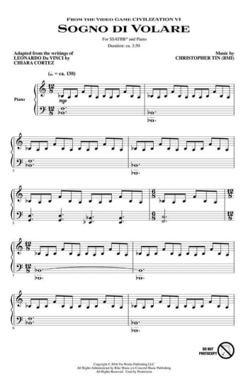 Sogno di Volare (The Dream of Flight)<br>-SSATBB Choir Score/Piano Part- 