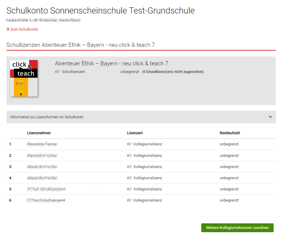 Schulkonto C.C.Buchner: Lizenzen verwalten