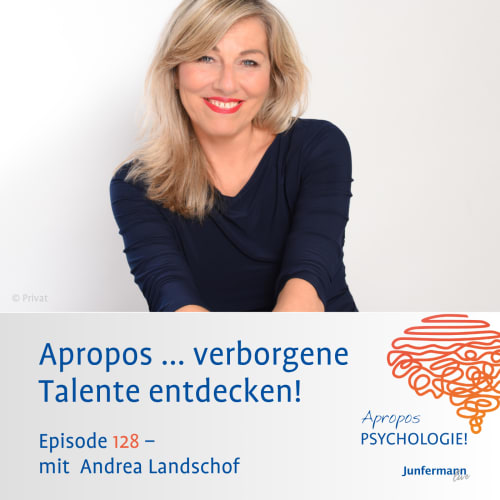 Ein Mann in weißem Hemd und graubraunem Sakko steht vor moderner Architektur. Unten steht: „Apropos ... Loslassen! Episode 121 – mit Dr. Gerhard Helm“. Rechts unten ist das Logo „Apropos PSYCHOLOGIE! Junfermann live“ mit einer stilisierten Gehirngrafik.
