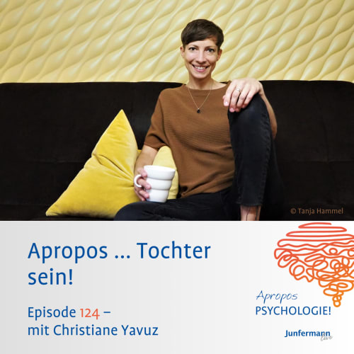 Ein Mann in weißem Hemd und graubraunem Sakko steht vor moderner Architektur. Unten steht: „Apropos ... Loslassen! Episode 121 – mit Dr. Gerhard Helm“. Rechts unten ist das Logo „Apropos PSYCHOLOGIE! Junfermann live“ mit einer stilisierten Gehirngrafik.