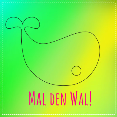 Hinweis zum Malwettbewerb Mal den Wal - Umriss Magellan-Wal auf grüngelbem Grund