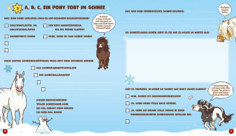 Innenansicht Doppelseite mit farbiger Illustration von Ponys bei Schnee