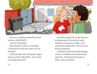 Innenansicht Doppelseite mit farbiger Illustration von Junge und Mädchen