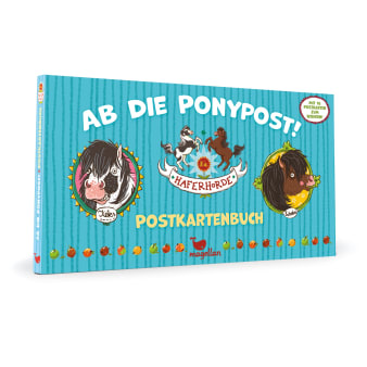 Cover Haferhorde Postkartenbuch Ab die Ponypost Beschäftigung von Suza Kolb und Nina Dulleck