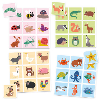 Innenansicht Karten mit farbiger Illustration von verschiedenen Tieren