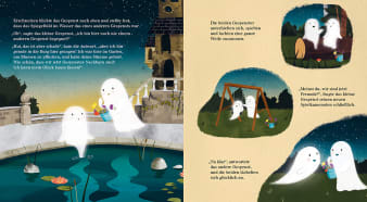 Innenseiten, zwei Gespenster spielen in der Dunkelheit gemeinsam