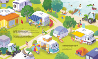 Innenseite, Traktor und andere Fahrzeuge auf Campingplatz