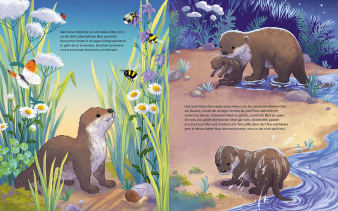 Innenseite, ein kleiner Otter zwischen Blumen und Gräsern