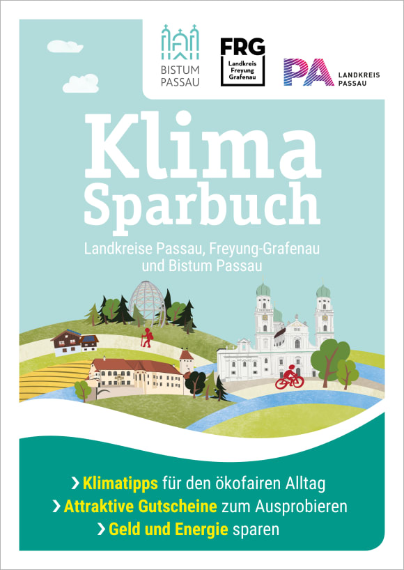 Cover: Klimasparbuch Landkreise Passau, Freyung-Grafenau und Bistum Passau