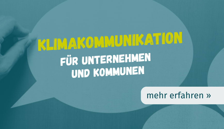 Banner mit dem Schriftzug: Klimakommunikation für Unternehmen und Kommunen