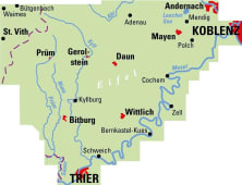 Radkarte, Fahrradkarte, Regionalkarte, ADFC, Eifel, Mosel, Andernach, Koblenz, Mayen, Daun, Gerolstein, Prüm, St. Vith, Bitburg, Wittlich, Bernkastel-Kues, Trier, Ahr, Cochem, Kyll