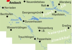 Radkarte, Fahrradkarte, Regionalkarte, ADFC, Fränkisches Seenland, Ansbach, Allersberg, Roth, Rothsee, Brombachsee, Altmühlsee, Gunzenhausen, Altmühl, Wassertrüdingen, Treuchtlingen, Pappenheim, Weissenburg, Hilpoltstein, Naturpark Altmühltal, Fränkische Alb