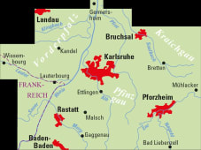 Radkarte, Fahrradkarte, Regionalkarte, ADFC, Karlsruhe, Landau, Bruchsal, Rastatt, Pforzheim, Baden-Baden, Rhein, Alb, Saalbach, Nagold, Enz, Pfalz, Pfinzgau