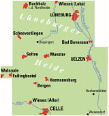 Radkarte, Fahrradkarte, Regionalkarte, ADFC, Lüneburger Heide, Buchholz, Winsen, Lüneburg, Schneverdingen, Bispingen, Bad Bevensen, Soltau, Munster, Uelzen, Walsrode, Fallingbostel, Winsen, Celle, Luhe, Ilmenau, Aller