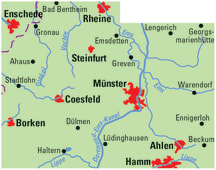 Radkarte, Fahrradkarte, Regionalkarte, ADFC, Münsterland, Enschede, Bad Bentheim, Rheine, Gronau, Emsdetten, Lengerich, Georgsmarienhütte, Ahaus, Stadtlohn, Steinfurt, Greven, Coesfeld, Münster, Warendorf, Borken, Dülmen, Haltern, Lüdinghausen, Hamm, Ahlen, Beckum, Enningerloh, Ems, Vechte, Lippe, Dortmund-Ems-Kanal