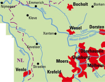 Radkarte, Fahrradkarte, Regionalkarte, ADFC, Niederrhein, Bocholt, Borken, Emmerich, Wesel, Dorsten, Xanten, Kevelaer, Straelen, Venlo, Krefeld, Moers, Duisburg, Oberhausen, Mühlheim, Rhein, Lippe, Maas, Niers, Ruhr