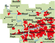 Radkarte, Fahrradkarte, Regionalkarte, ADFC, Bocholt, Xanten, Wesel, Schermbeck, Dorsten Marl, Recklinghausen, Herten, Gladbeck, Gelsenkirchen, Bottrop, Dinslaken, Oberhausen, Essen, Bochum, Herne, Hattingen, Duisburg, Mülheim, Neukirchen-Fluyn, Kamp-Lintfort, Rhein, Lippe, Ruhr