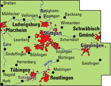 Radkarte, Fahrradkarte, Regionalkarte, ADFC, Stuttgart, Pforzheim, Ludwigsburg, Bietigheim-Bissingen, Backnang, Winnenden, Schwäbisch Gmünd, Göppingen, Esslingen, Geislingen, Nürtingen, Metzingen, Reutlingen, Rottenburg, Tübingen, Nagold, Herrenberg, Böblingen, Sindelfingen, Neckar