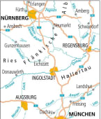 Radkarte, Fahrradkarte, Radtourenkarte, ADFC, Fränkische Alb, Nürnberg, Fürth, Erlangen, Ansbach, Neumarkt, Amberg, Schwandorf, Regensburg, Gunzenhausen, Eichstätt, Donauwörth, Ingolstadt, Hallertau, Augsburg, Dachau, Freising, Landshut, München, Altmühl, Pegnitz, Naab, Donau, Lech, Glonn, Amper, Isar